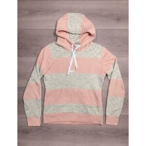 Reflex Women's Pink & Grey Striped Fleece Pullover Hoodie Sweatshirt XL